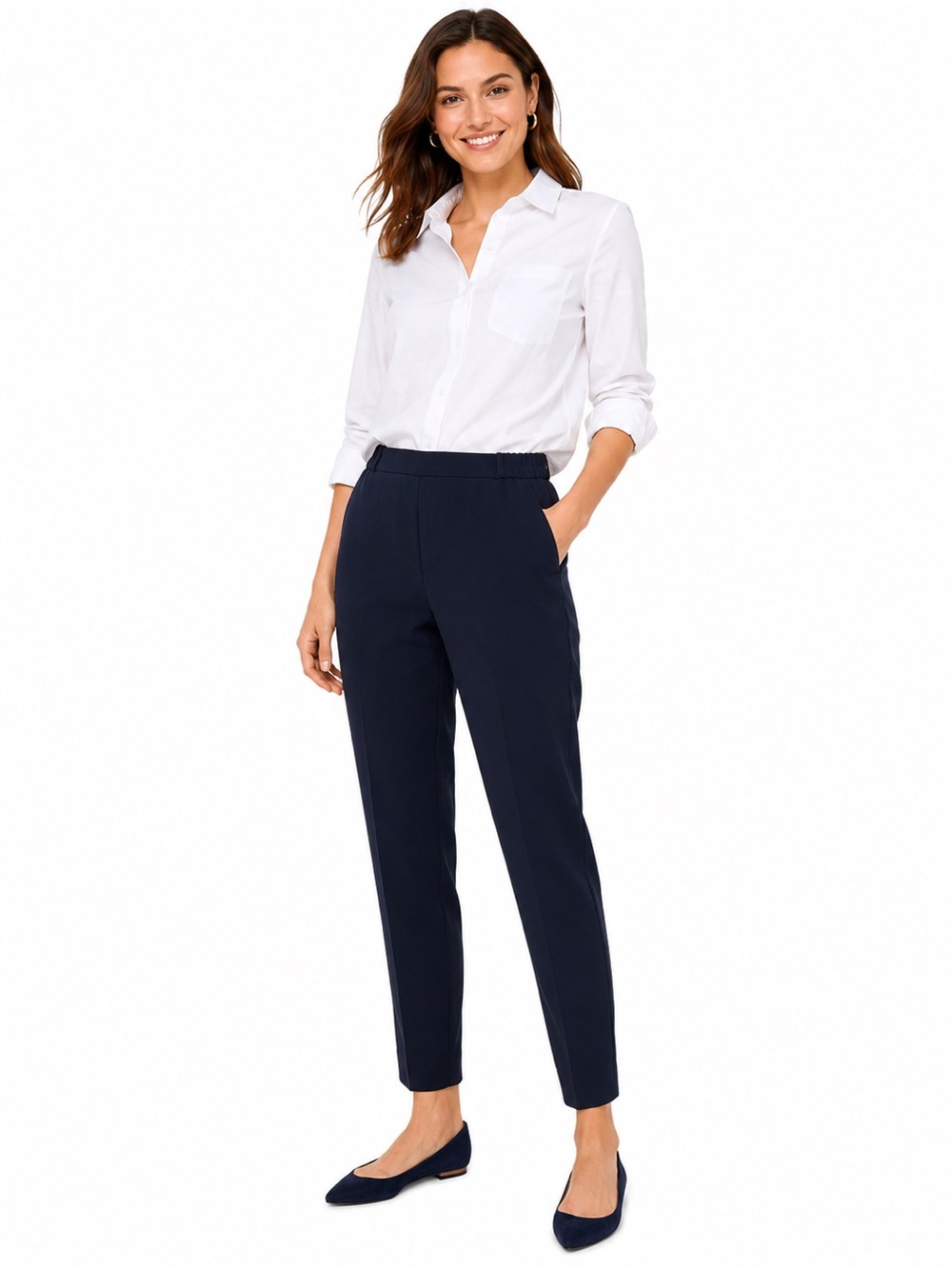 J.Crew Easy Pant Navy Fluid Crepe Pull-On Office Career Pants Size 12